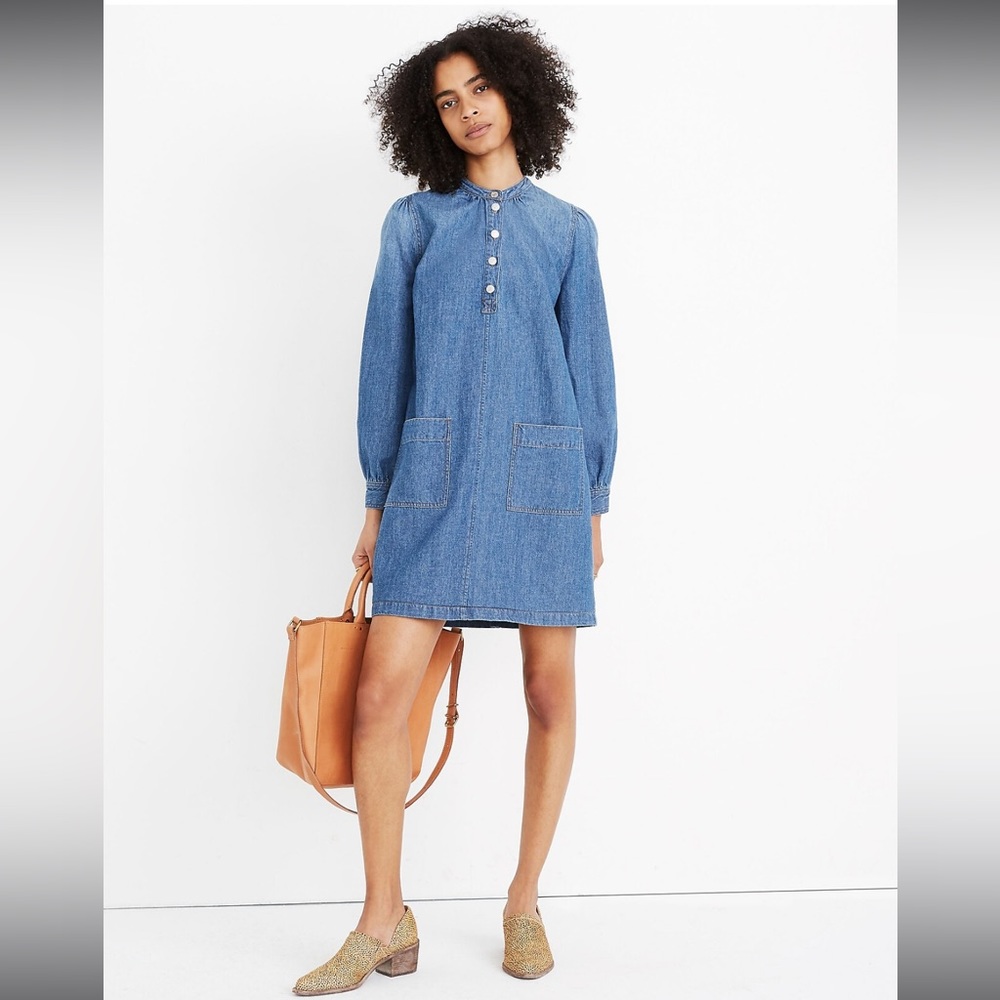 Madewell Blue Denim Patch Pocket Popover‎ Shirtdress Size Small Retail $128